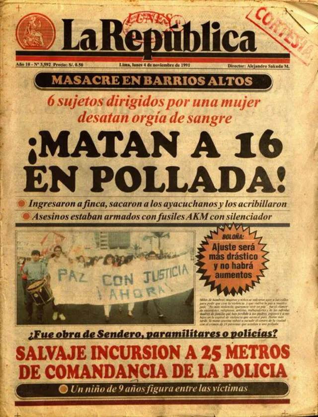 Así informó La República la matanza de barrios Altos. Foto: archivo