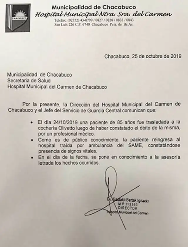 Comunicado de la Municipalidad de Chacabuco