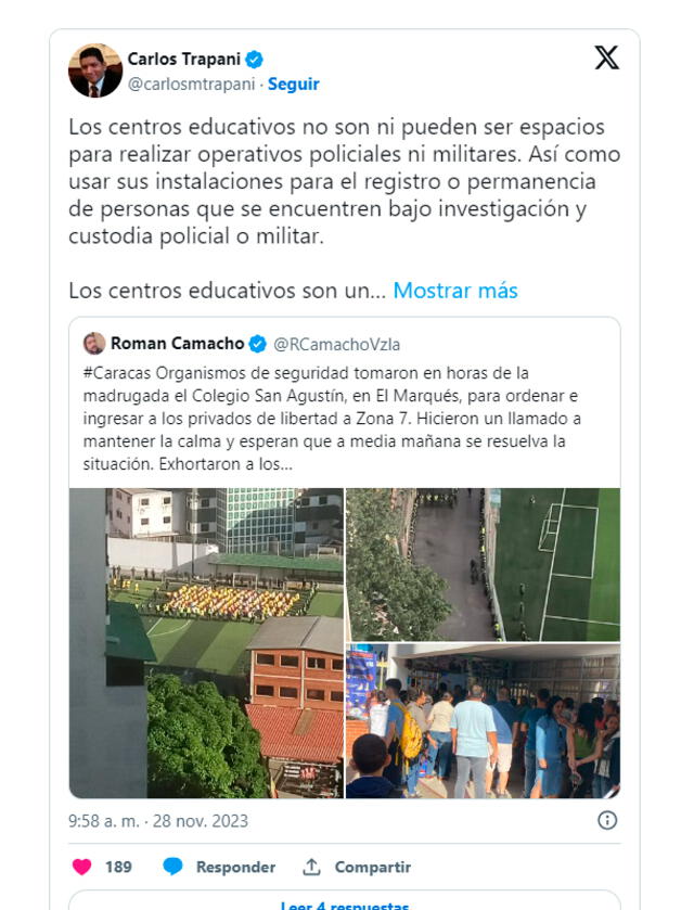 Carlos Trapani se pronunció por toma de colegio San Agustín. Foto: composición LR/Twitter.   