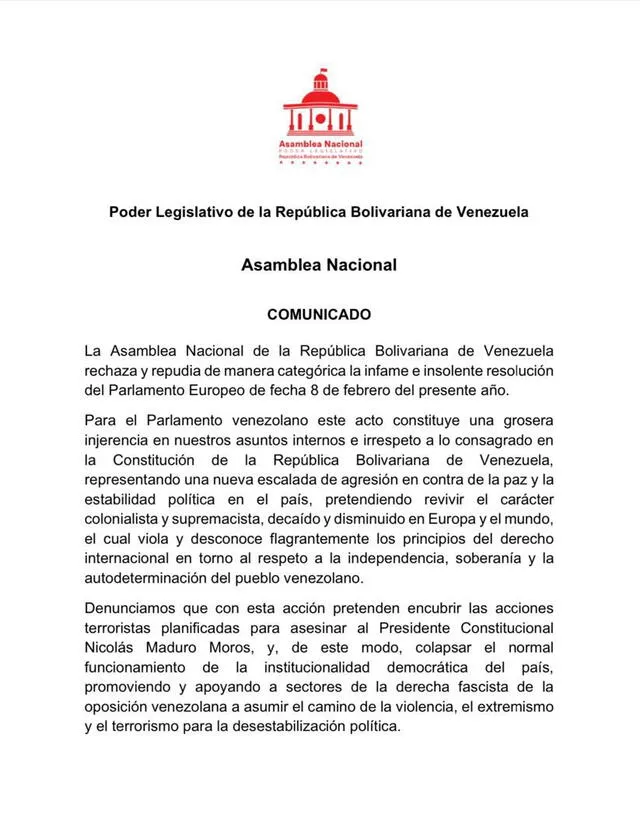 Parlamento Europeo no reconocerá elecciones en Venezuela si no participa María Corina Machado | Jorge Rodríguez | Asamblea Nacional | X