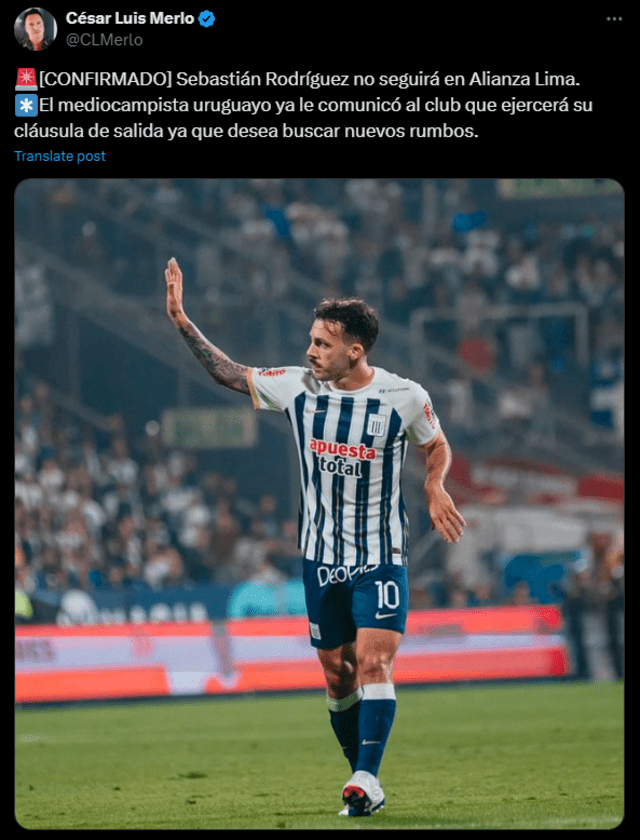  César Luis Merlo reveló que Sebastián Rodríguez ya le comunicó a Alianza Lima su intención de resolver su contrato. Foto: captura    