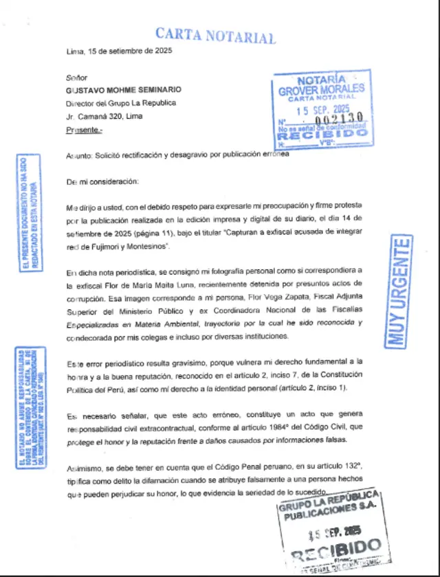  Carta notarial recibida.   