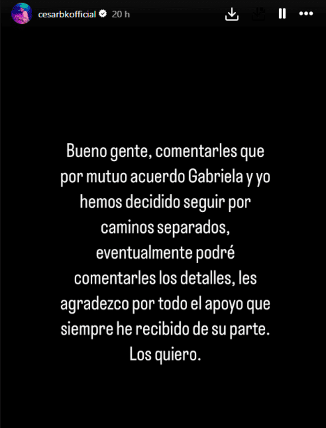 César BK le desea lo mejor a Gabriela Herrera. Foto: Instagram   