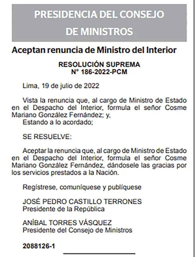 Renuncia Mariano Gonzáles El Peruano. Foto: La República