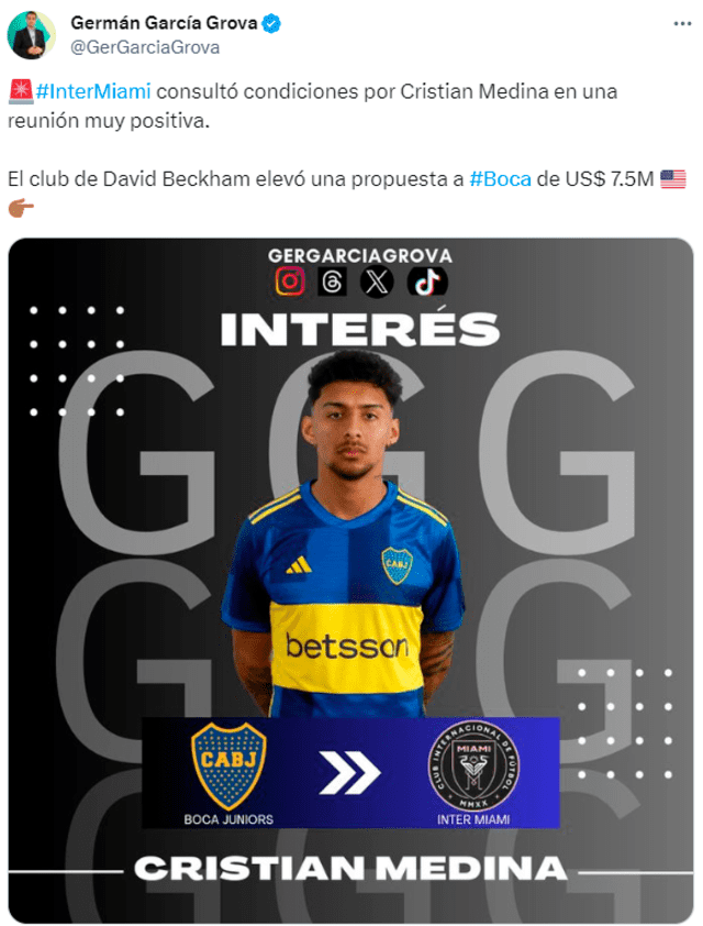  Oferta del Inter Miami por Cristian Medina. Foto: Twitter   