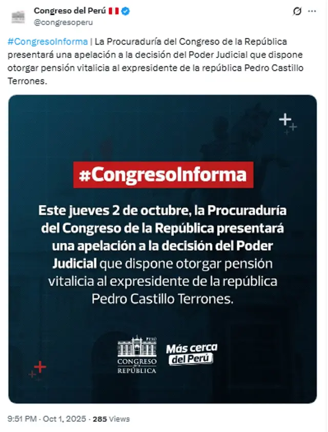 Comunicado del Congreso en redes sociales Comunicado del Congreso en redes sociales
