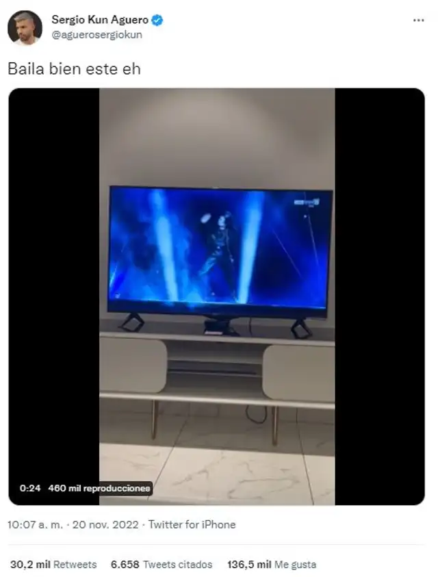 Sergio Agüero comenta la actuación de Jungkook. Foto: captura Twitter Sergio Agüero comenta la actuación de Jungkook. Foto: captura Twitter