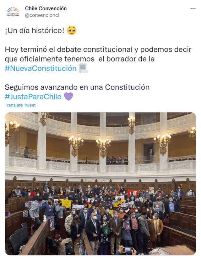 Publicación de Twitter de la Convención Constitucional de Chile. Foto: Twitter Chile Convención
