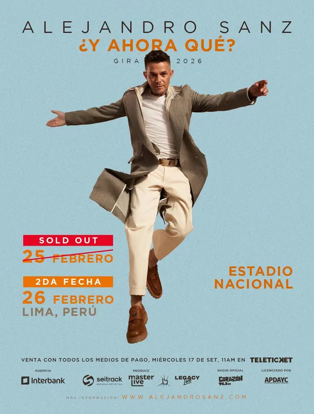  Segunda fecha de Alejandro Sanz en Lima 2026. Foto: Masterlive Perú   