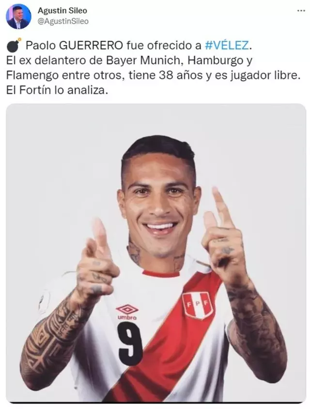 Publicación sobre Paolo Guerrero a Vélez Sarsfield. Foto: captura