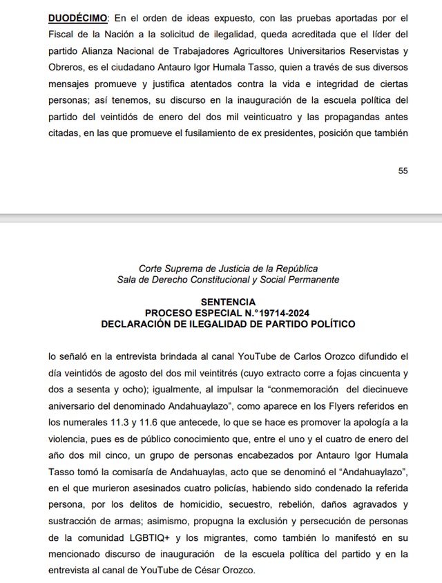  Fallo de la Suprema sobre la demanda de ilegalidad contra el partido A.N.T.A.U.R.O.   