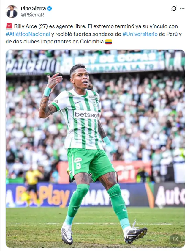 Billy Arce se desempeña como extremo izquierdo. Foto: X   