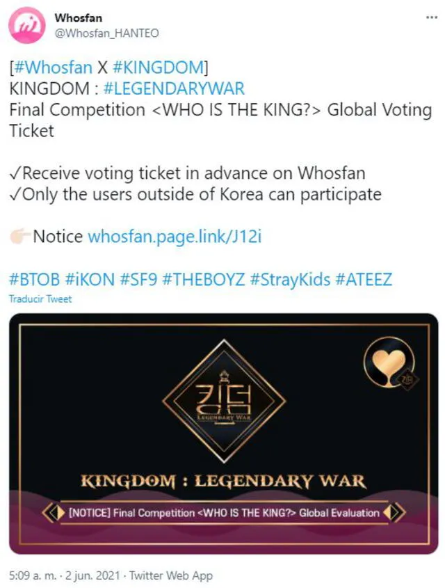 Whosfan: app para la final de Kingdom legendary war. Foto: Twitter