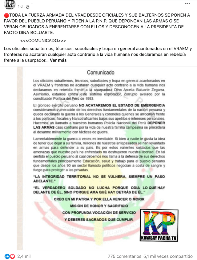 Una de las publicaciones que difundió el supuesto comunicado alcanzó más de 5.000 interacciones. Foto: captura LR/Facebook.