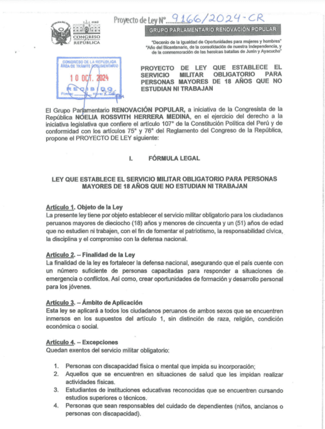 Proyecto de ley 9166/2024 promovido por el grupo parlamentario Renovación Popular. Foto: captura. 