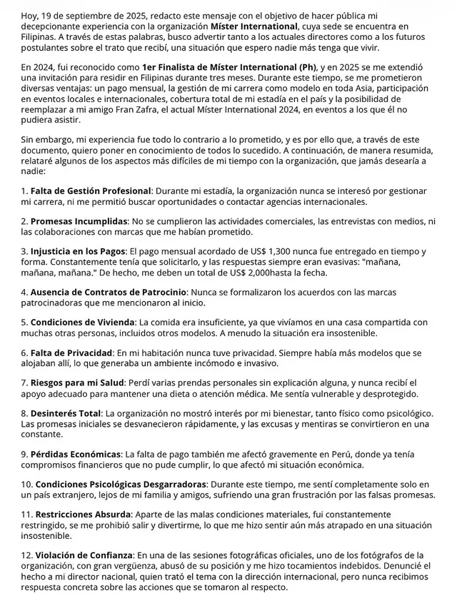 Comunicado de Estefano Balarín.   