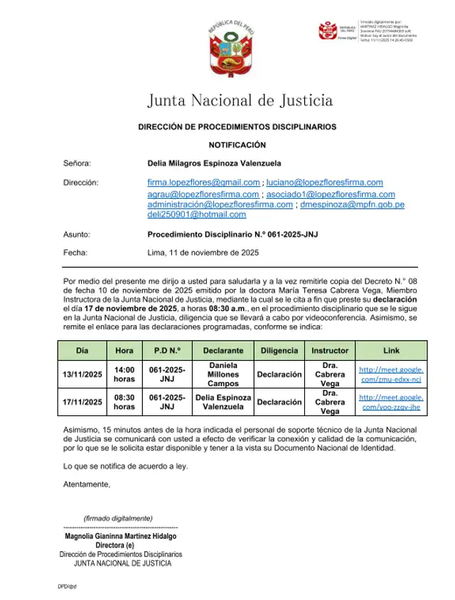 Documento oficial de la Junta Nacional de Justicia