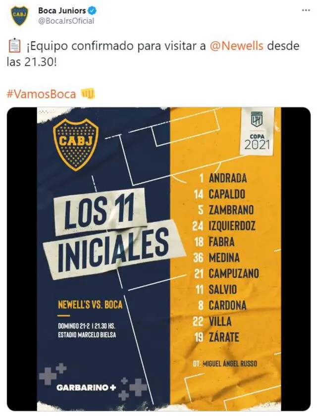 Once de Boca para el partido ante Newell's