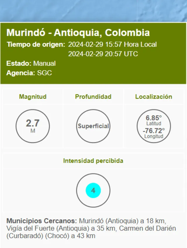 Sismo en Colombia. Foto: SGC