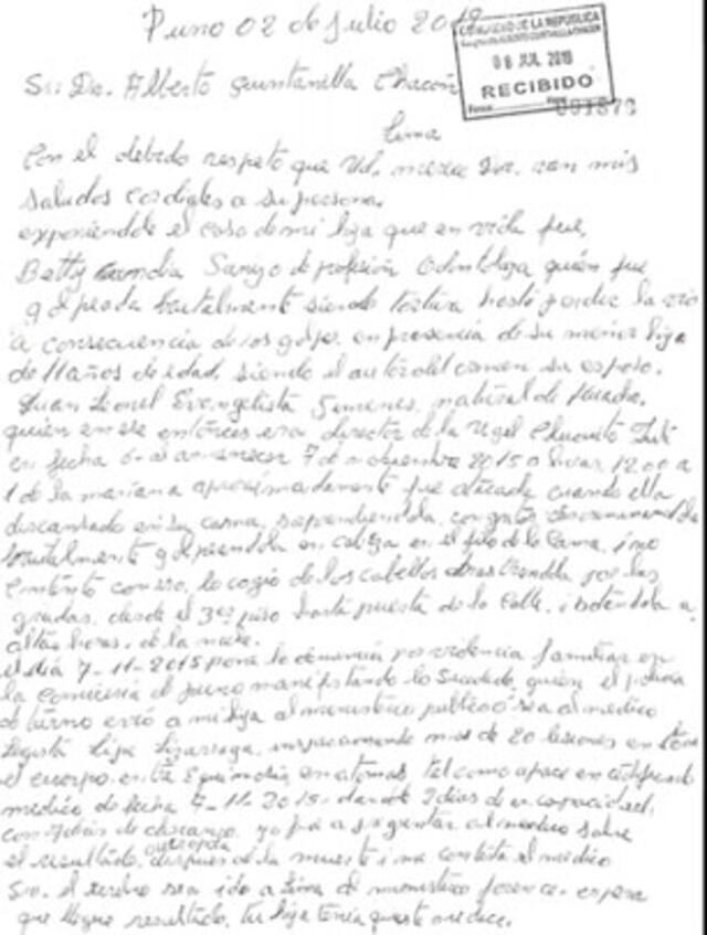 Carta escrita por la madre de la víctima.