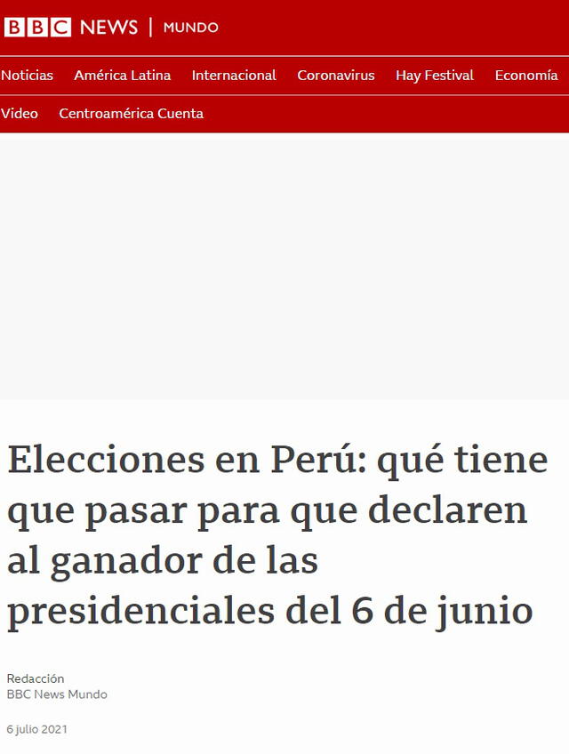 Las elecciones 2021 efectuadas en Perú han sido noticia en innumerables medios extranjeros. Foto: captura de BBC