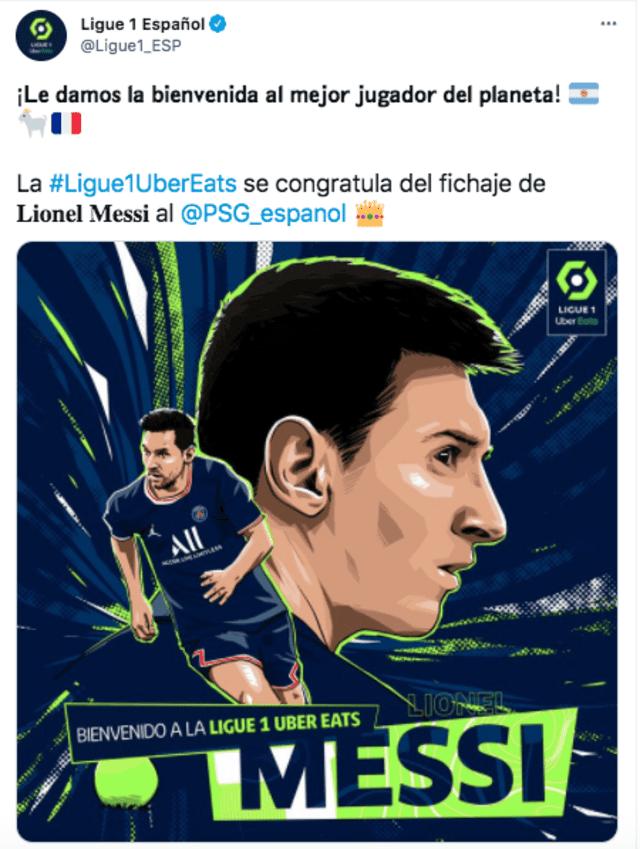 Lionel Messi disputará la League 1 junto a Neymar y Mbappé. Foto: twitter/Ligue 1 Español