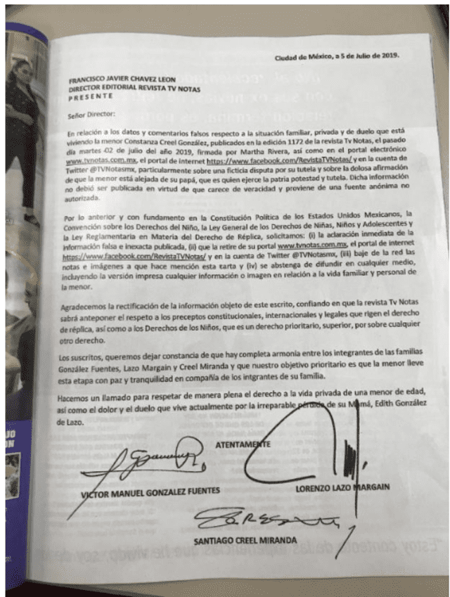Revelan quién se quedará con la custodia de Constanza, hija de Edith González Revelan quién se quedará con la custodia de Constanza, hija de Edith González