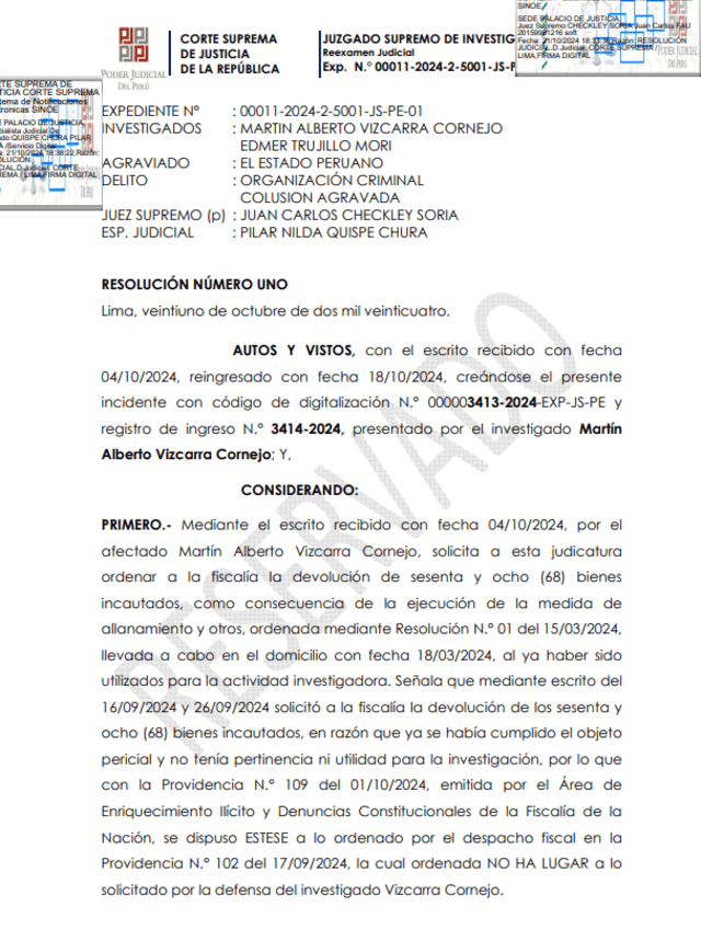  Documento de Corte Suprema de Justicia de La República. Foto: captura  