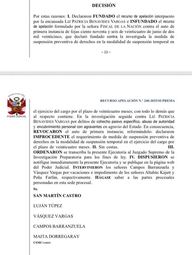 Decisión de la Corte Suprema del Poder Judicial