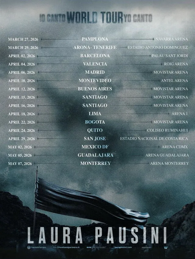 Gira de Laura Pausini para el 2026. Foto: difusión.   