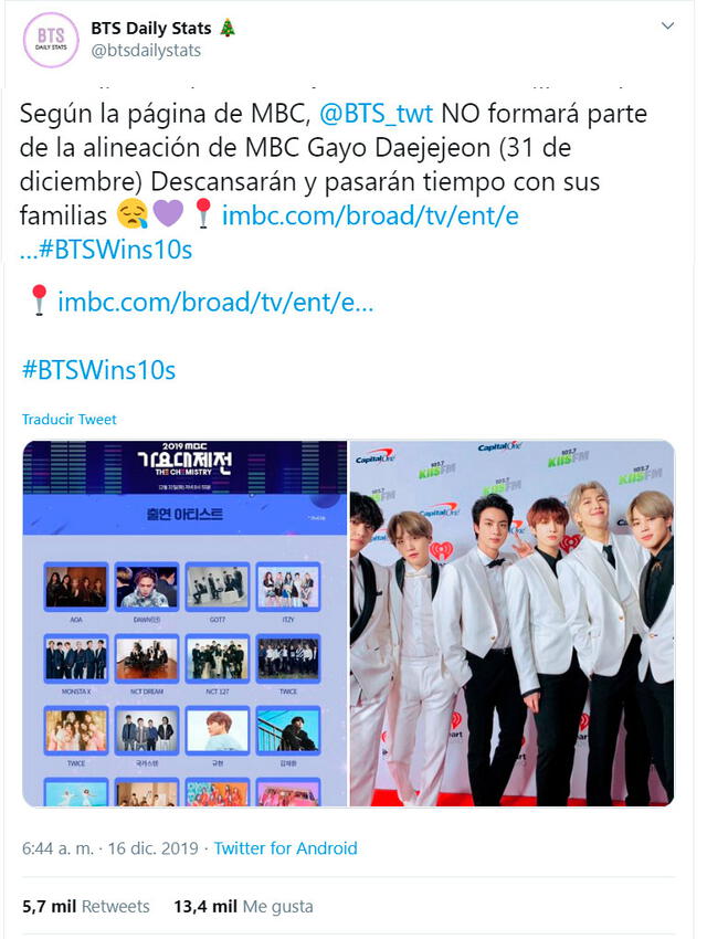 ARMY apoya que BTS no participe del MBC Gayo Daejejeon 2019.