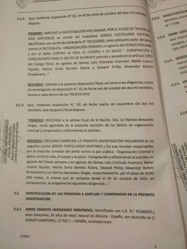 Documentos de las intervenciones a implicados en caso de organización criminal. Foto: Ministerio Público   