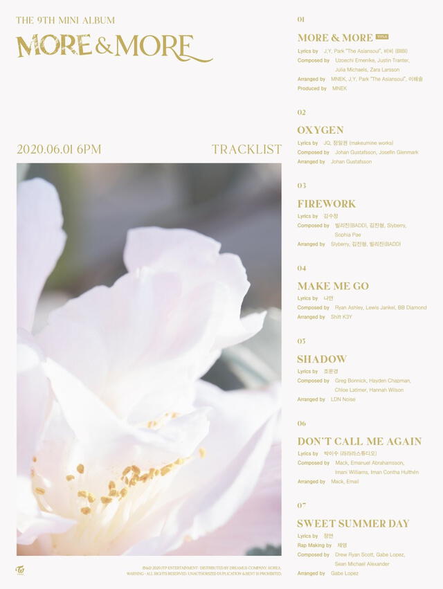JYP Entertainment reveló la lista de canciones del noveno mini álbum de TWICE,  More & More.