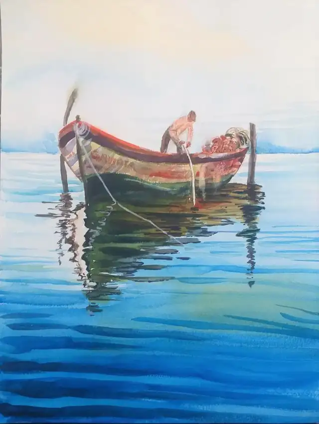 "Pescador", acuarela de Francisco Manuel Pantigoso. Foto: Difusión. "Pescador", acuarela de Francisco Manuel Pantigoso. Foto: Difusión.