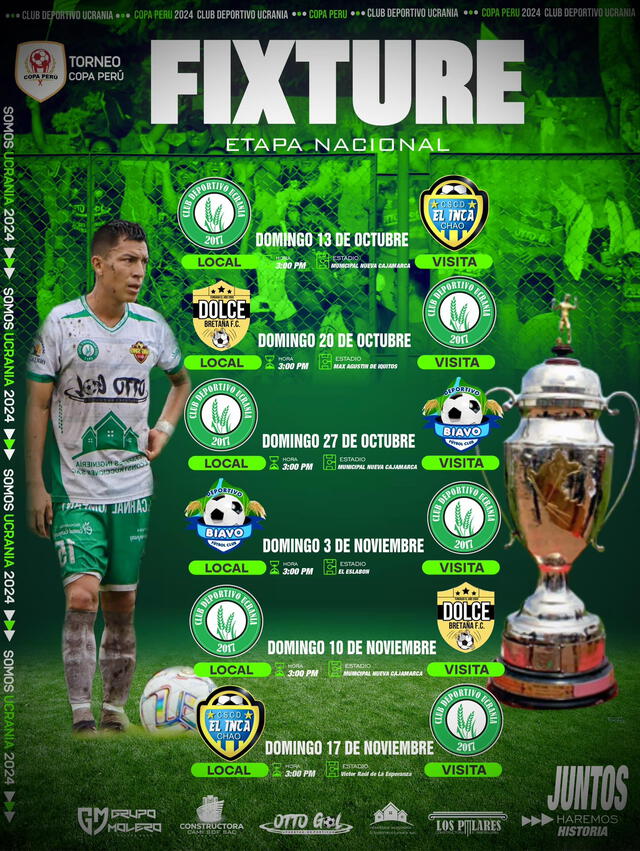 Fixture del club verde en la Etapa Nacional de la Copa Perú 2024. Foto: Deportivo Ucrania 