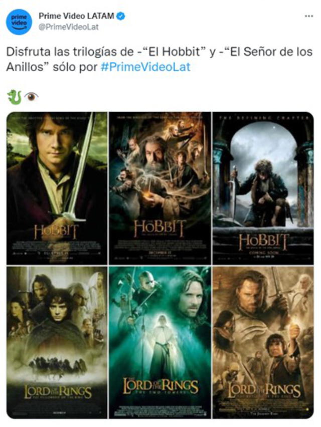 Las trilogías de “El hobbit” y “The lord of the rings” están disponibles en Amazon Prime Video