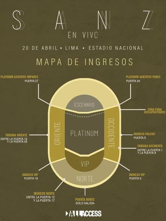  Estas son las rutas de acceso para el concierto de Alejandro Sanz. Foto: All Access/Instagram    