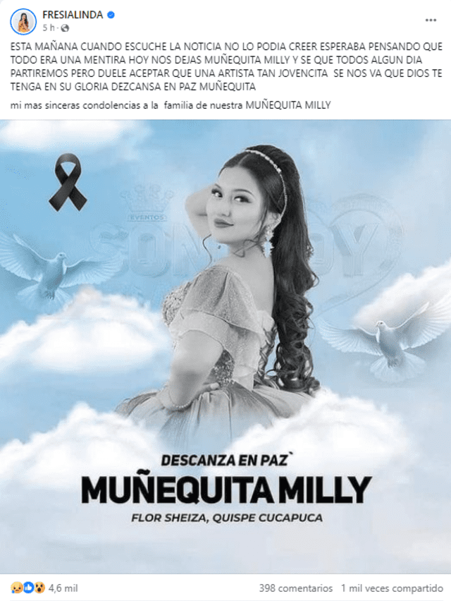 Cantante FRESIALINDA se pronunció a través de sus redes sociales. Foto: Captura de pantalla Cantante FRESIALINDA se pronunció a través de sus redes sociales. Foto: Captura de pantalla