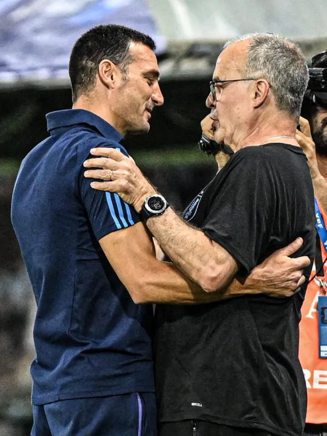  Scaloni y Bielsa dirigen a Argentina y Uruguay, respectivamente. Foto: X    