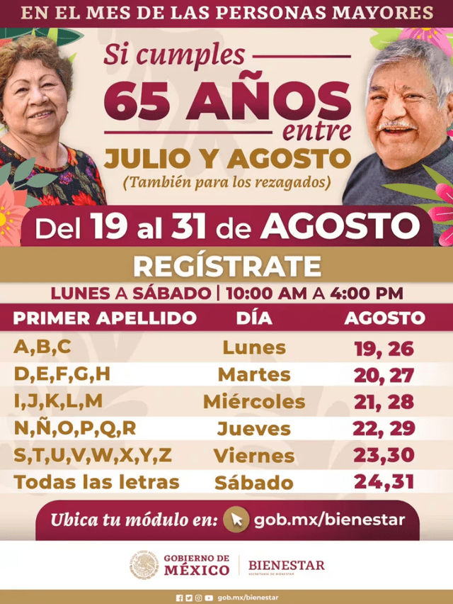 pension bienestar calendario de registro