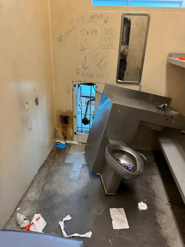Inmates at Orleans Justice Center left taunting messages on their cell wall before escaping, according to Orleans Parish Sheriff's Office. Photo: Orleans Parish Sheriff's Office X account Inmates at Orleans Justice Center left taunting messages on their cell wall before escaping, according to Orleans Parish Sheriff's Office. Photo: Orleans Parish Sheriff's Office X account