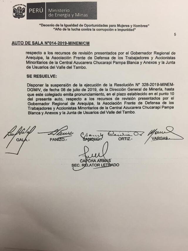 Gobierno confirma suspensión de licencia de construcción del proyecto Tía María