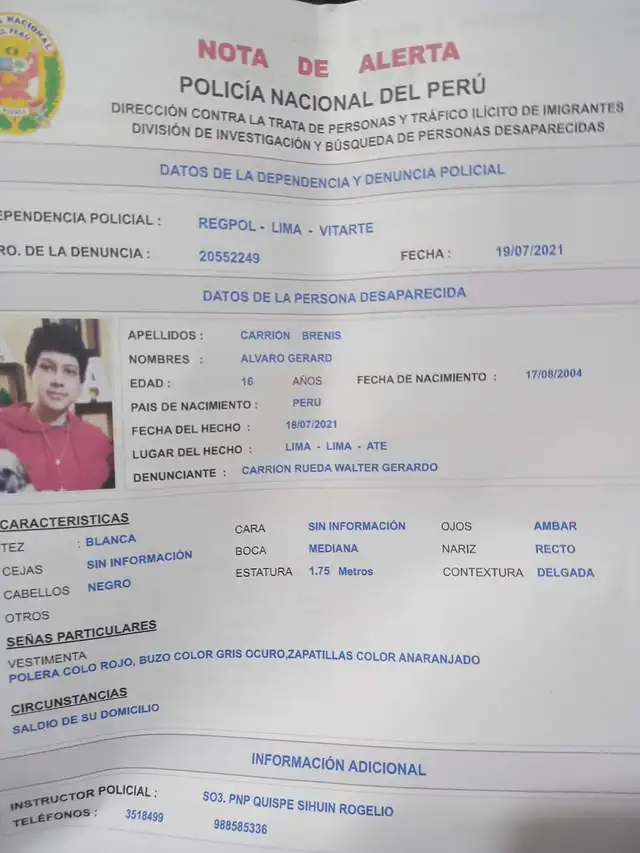 Denuncia policial. Foto: cortesía de la familia