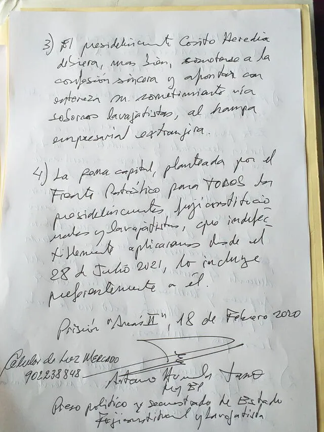 Antauro sostiene que su propuesta de pena de muerte incluye a Ollanta Humala