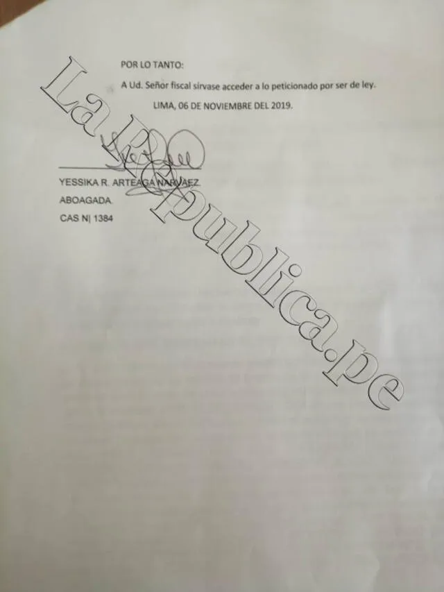 Documento dirigido al fiscal Luis Germaná Matta.