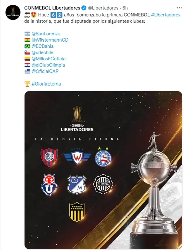 Clubes que participaron en la Copa Libertadores 1960. Foto Conmebol Libertadores