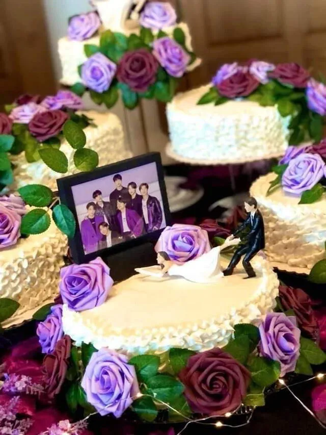 Pastel de bodas de una fan de BTS se vuelve viral. Foto: @Mich3ll3DF