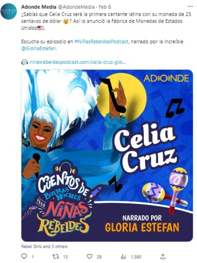  Las monedas con el rostro de Celia Cruz podrán adquirirse mediante correo. Foto: Captura @AdondeMedia/Twitter <br>   