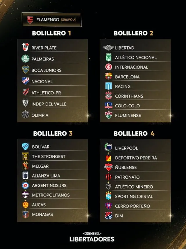 Bombos para el sorteo de la fase de grupos. Foto: Conmebol Libertadores   