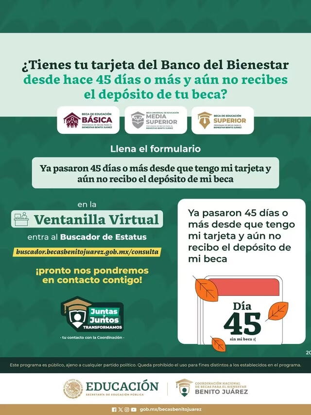  Información detallada de qué hacer si no recibes el primer pago de la Beca Benito Juárez. Foto: X/@BecasBenito    